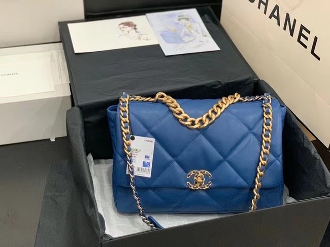 chanel 19 large flap bag AS1162 dark blue