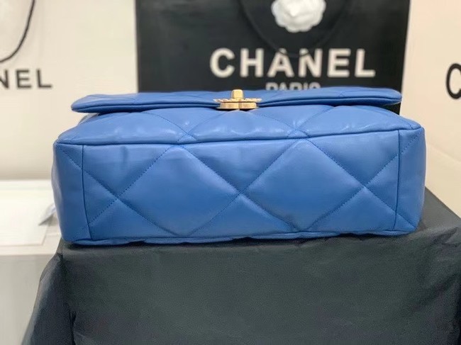 chanel 19 large flap bag AS1161 dark blue