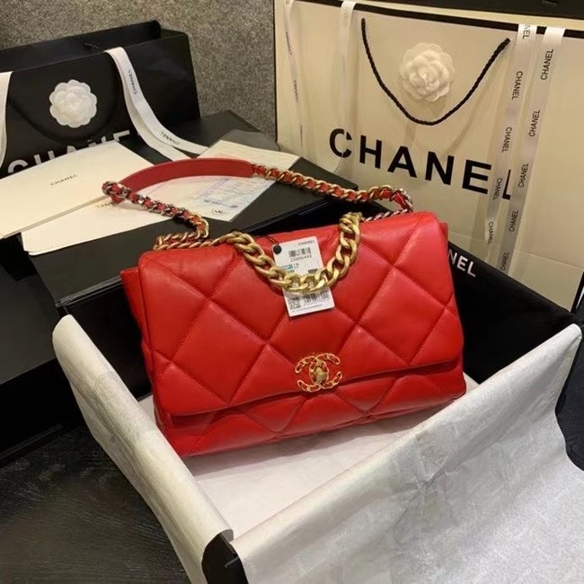 chanel 19 large flap bag AS1162 red