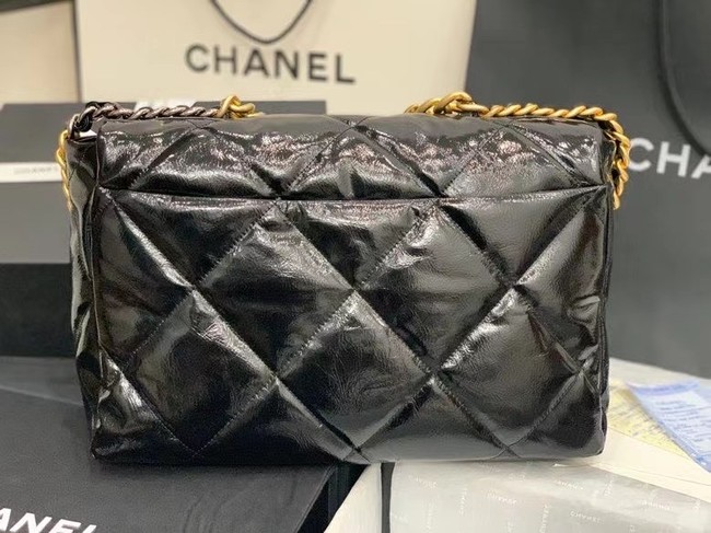 chanel 19 large flap bag Waxed skin AS1162 black