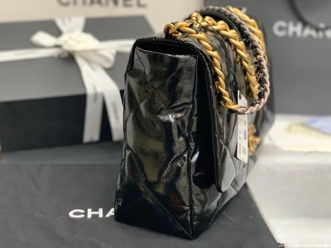 chanel 19 large flap bag Waxed skin AS1162 black