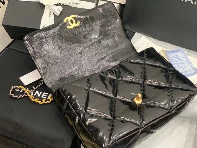 chanel 19 large flap bag Waxed skin AS1162 black