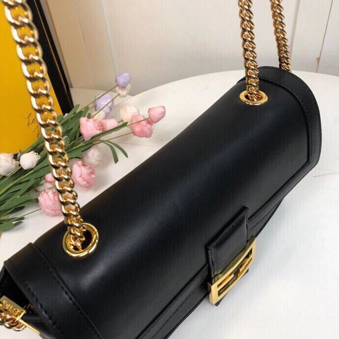 FENDI BAGUETTE CHAIN Black nappa leather bag 8BR783A