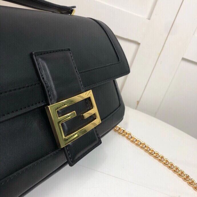 FENDI BAGUETTE CHAIN Black nappa leather bag 8BR783A