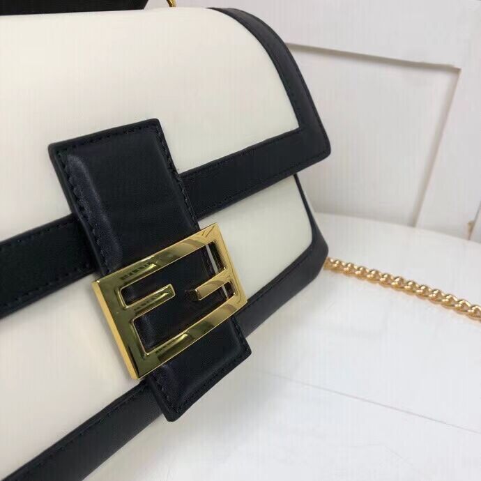 FENDI BAGUETTE CHAIN Black and white nappa leather bag 8BR783A