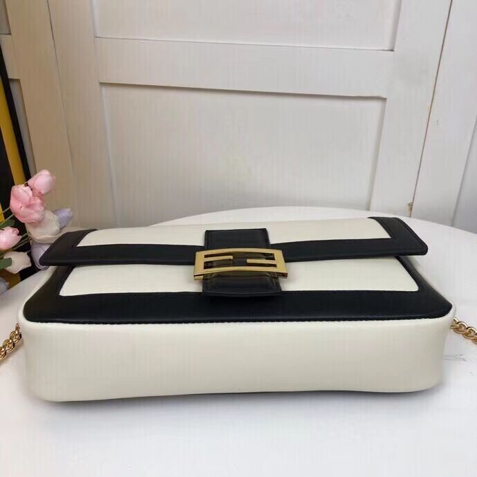 FENDI BAGUETTE CHAIN Black and white nappa leather bag 8BR783A