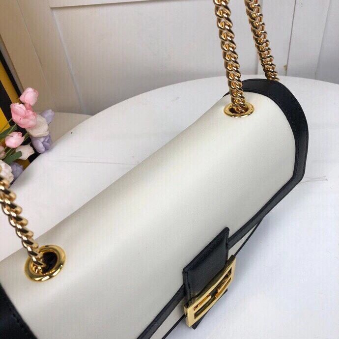 FENDI BAGUETTE CHAIN Black and white nappa leather bag 8BR783A