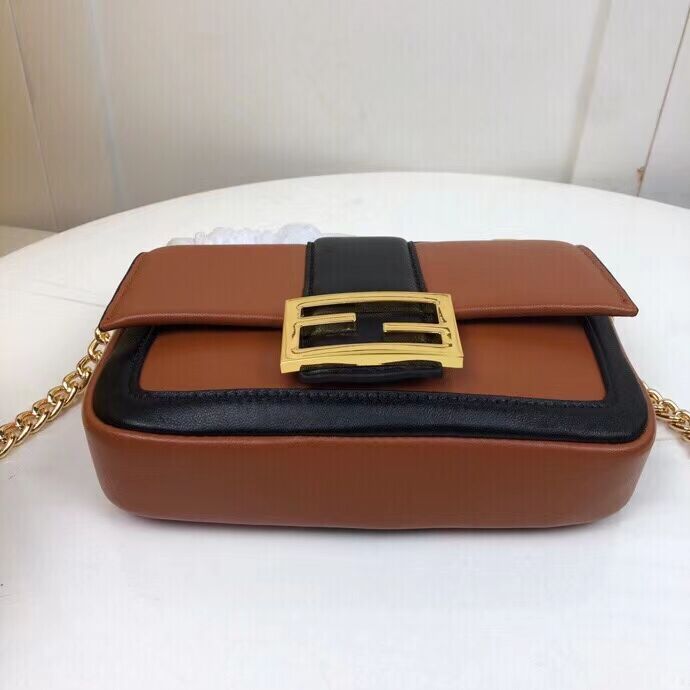 FENDI MINI BAGUETTE CHAIN Brown and blac nappa leather bag 8BS045A