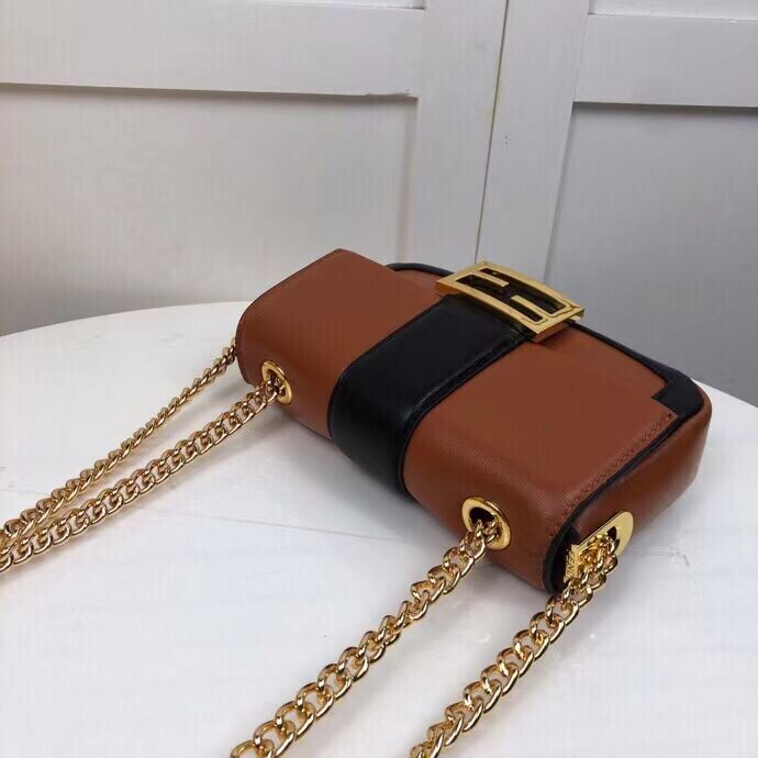 FENDI MINI BAGUETTE CHAIN Brown and blac nappa leather bag 8BS045A