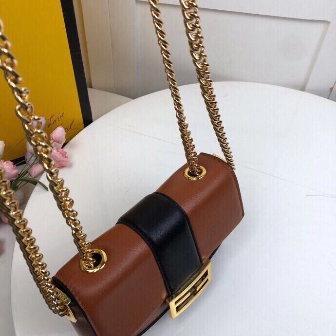 FENDI MINI BAGUETTE CHAIN Brown and blac nappa leather bag 8BS045A