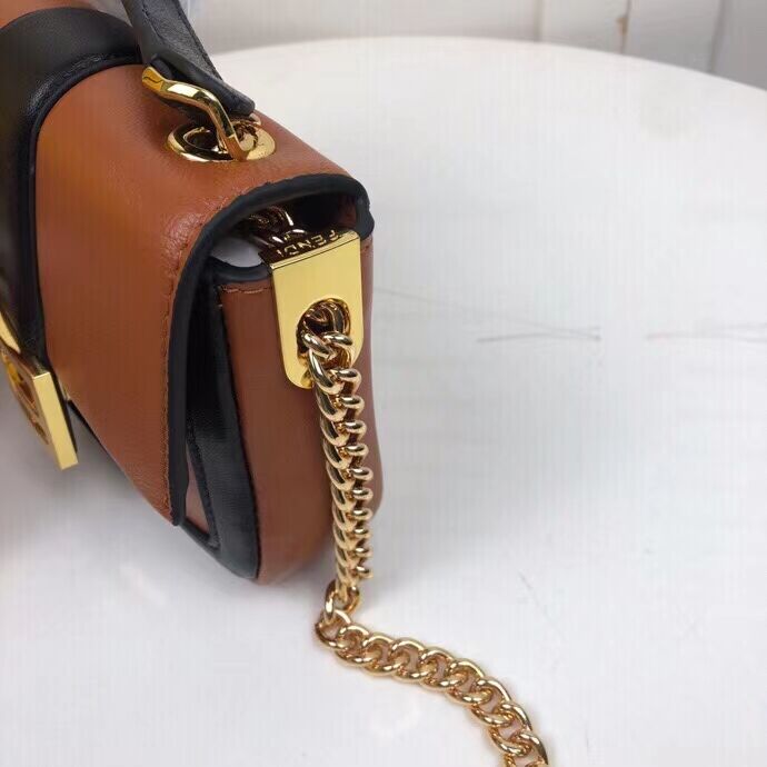 FENDI MINI BAGUETTE CHAIN Brown and blac nappa leather bag 8BS045A