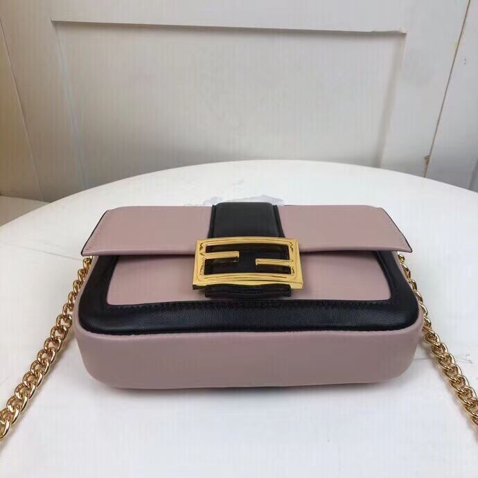 FENDI MINI BAGUETTE CHAIN Pink and black nappa leather bag 8BS045A