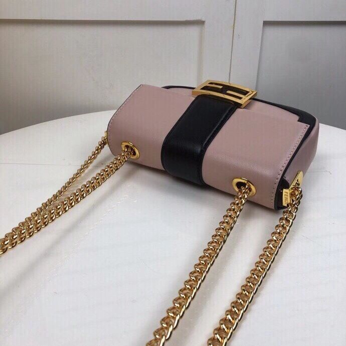 FENDI MINI BAGUETTE CHAIN Pink and black nappa leather bag 8BS045A