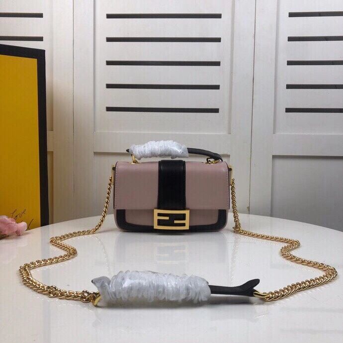 FENDI MINI BAGUETTE CHAIN Pink and black nappa leather bag 8BS045A