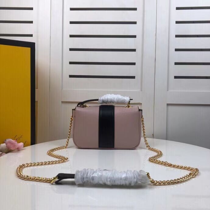 FENDI MINI BAGUETTE CHAIN Pink and black nappa leather bag 8BS045A