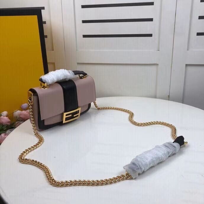 FENDI MINI BAGUETTE CHAIN Pink and black nappa leather bag 8BS045A