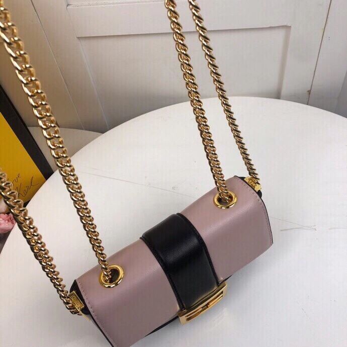 FENDI MINI BAGUETTE CHAIN Pink and black nappa leather bag 8BS045A