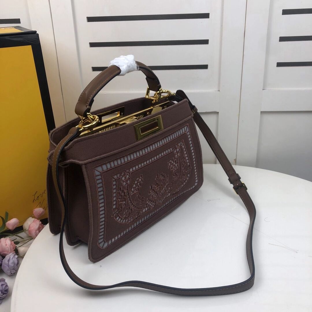 FENDI PEEKABOO ICONIC with brown embroidery decoration F6509