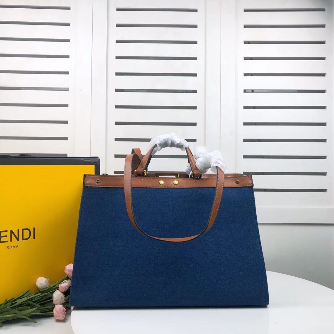 FENDI PEEKABOO X-TOTE canvas bag 8BH374A brown&blue