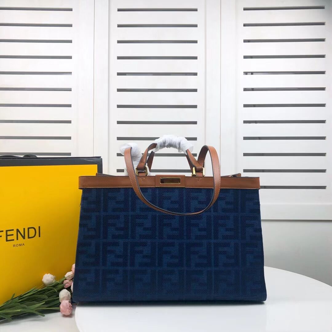 FENDI PEEKABOO X-TOTE canvas bag 8BH374A brown&blue