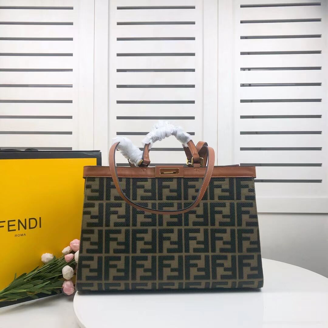 FENDI PEEKABOO X-TOTE canvas bag 8BH374A brown&green