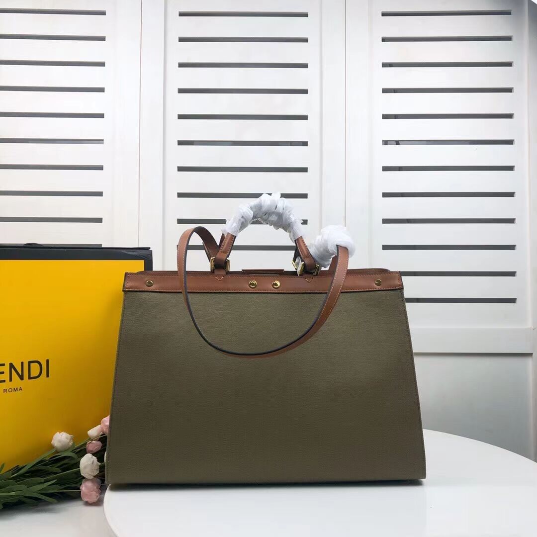 FENDI PEEKABOO X-TOTE canvas bag 8BH374A brown&green