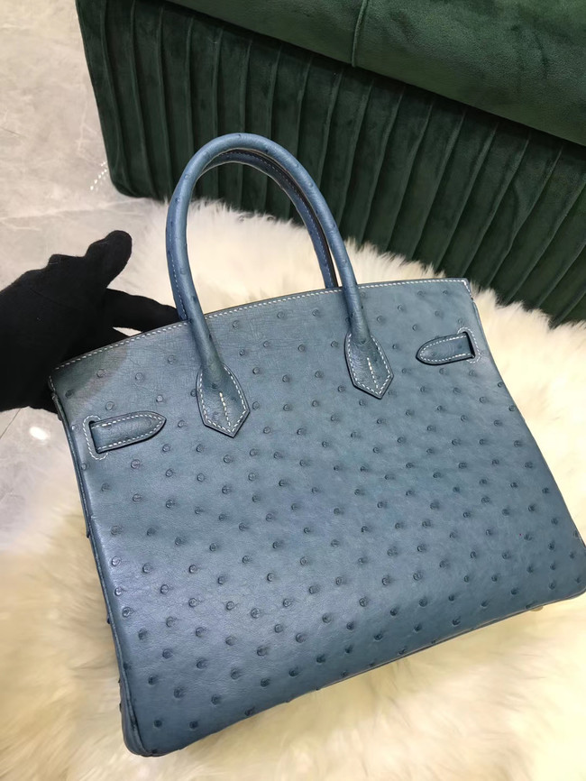 Hermes Birkin Bag Original Leather Ostrich skin HBK2530 Blue