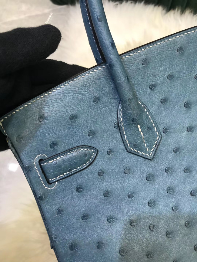 Hermes Birkin Bag Original Leather Ostrich skin HBK2530 Blue