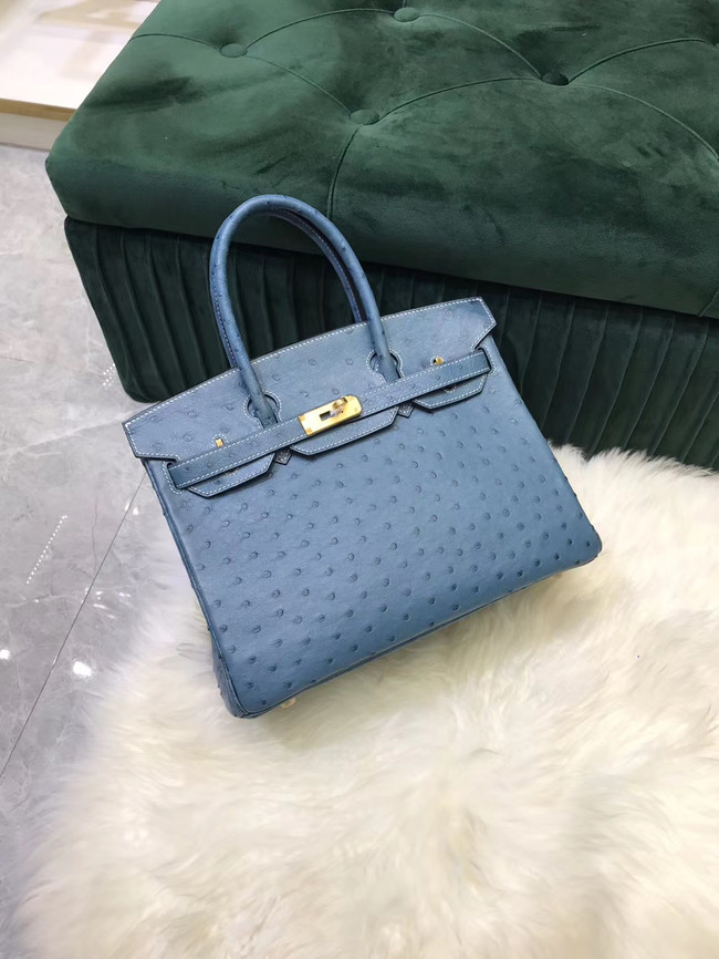 Hermes Birkin Bag Original Leather Ostrich skin HBK2530 Blue