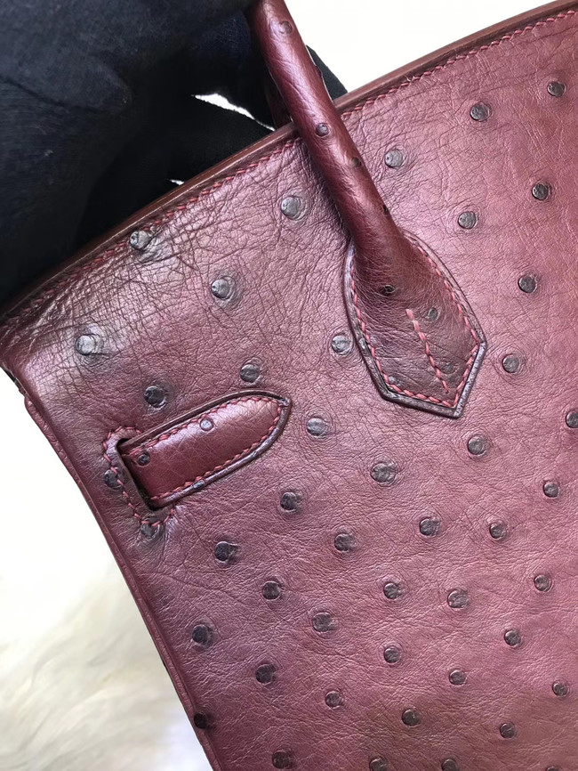 Hermes Birkin Bag Original Leather Ostrich skin HBK2530 Burgundy