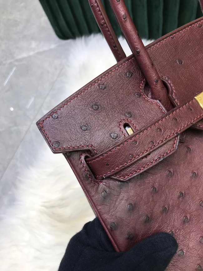 Hermes Birkin Bag Original Leather Ostrich skin HBK2530 Burgundy