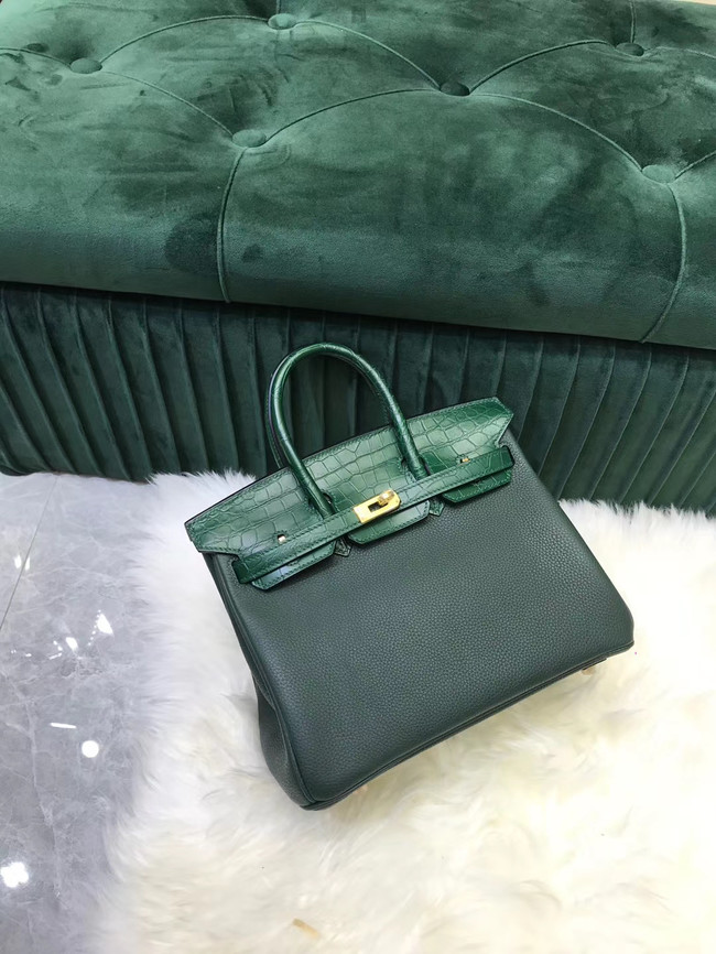 Hermes Birkin Bag Original Leather crocodile togo HBK2530 blackish green