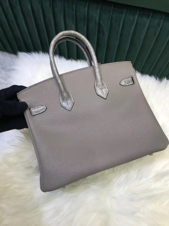 Hermes Birkin Bag Original Leather crocodile togo HBK2530 light gray