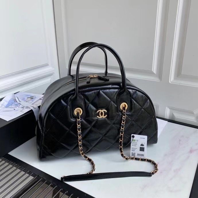Chanel Original Sheepskin Leather Travel Bag Black AS2223 Gold