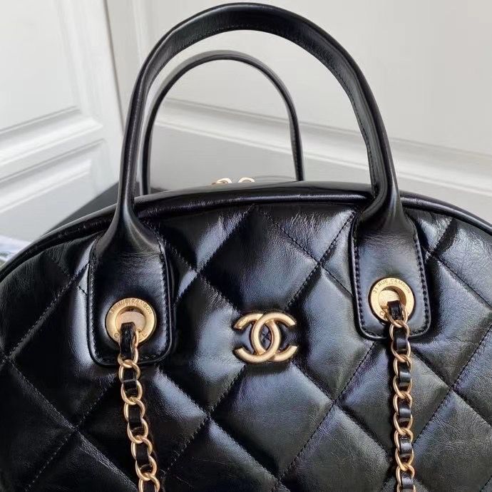 Chanel Original Sheepskin Leather Travel Bag Black AS2223 Gold