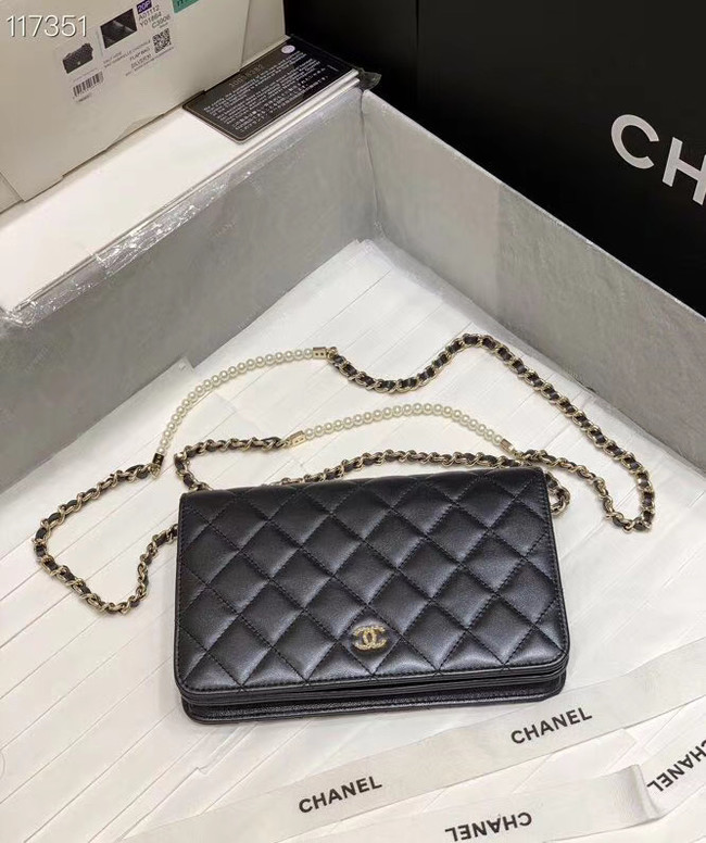 Chanel mini wallet on chain Gold-Tone Metal A84277 black