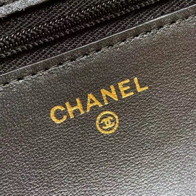 Chanel mini wallet on chain Gold-Tone Metal A84277 black