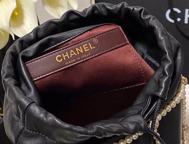 Chanel drawstring bag Lambskin & Gold Metal AS2388 black