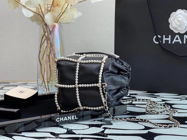 Chanel drawstring bag Lambskin & Gold Metal AS2388 black