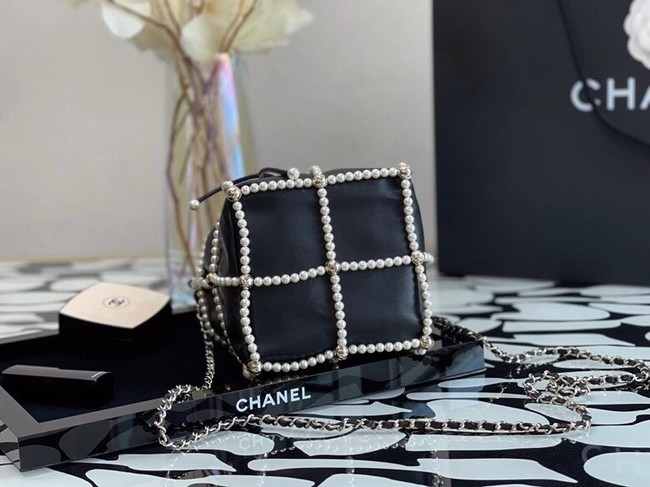 Chanel drawstring bag Lambskin & Gold Metal AS2388 black
