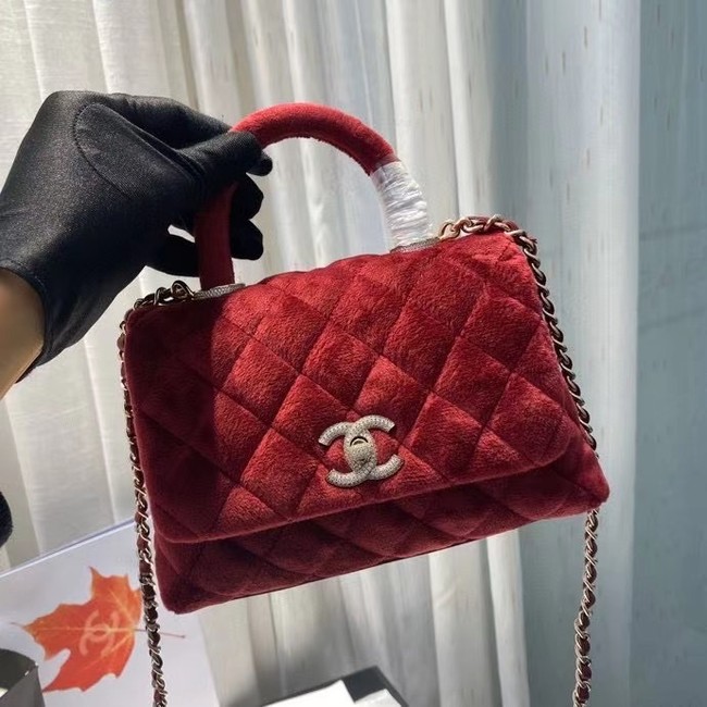 Chanel mini flap bag with top handle AS2215 Burgundy