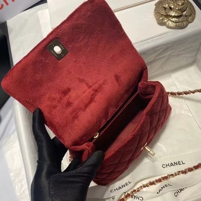 Chanel mini flap bag with top handle AS2215 Burgundy