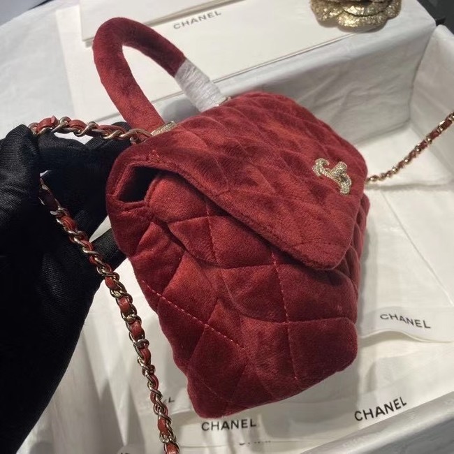 Chanel mini flap bag with top handle AS2215 Burgundy