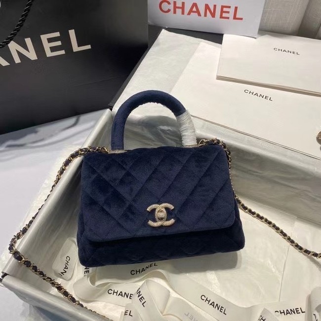 Chanel mini flap bag with top handle AS2215 Royal Blue