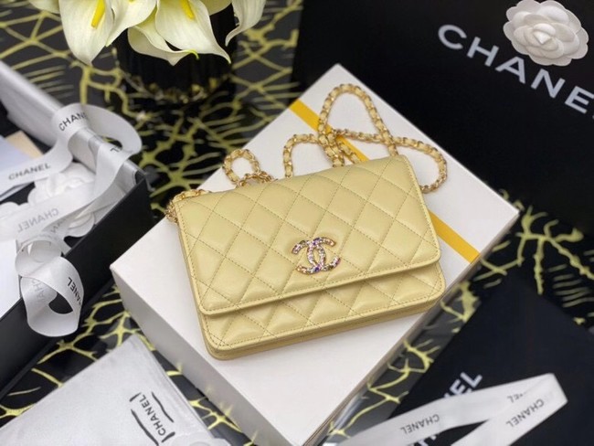 Chanel wallet on chain Grained Calfskin & Laquered Gold-Tone Metal AP2021 yellow