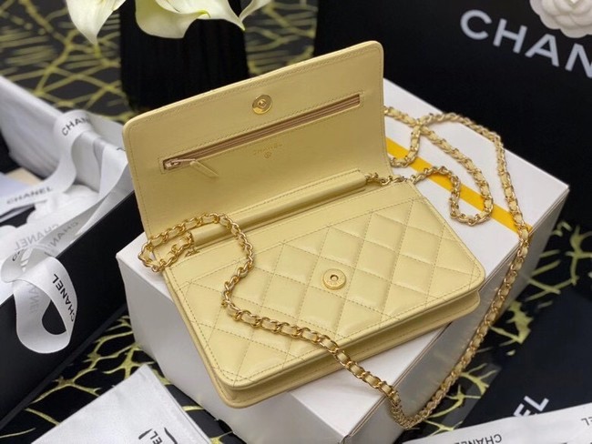 Chanel wallet on chain Grained Calfskin & Laquered Gold-Tone Metal AP2021 yellow