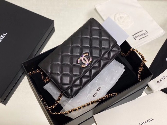 Chanel wallet on chain Lambskin & Laquered Gold-Tone Metal AP2021 black