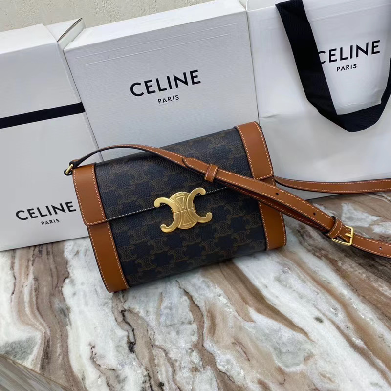 CELINE TRIOMPHE BAG IN TRIOMPHE CANVAS 195263 black&brown