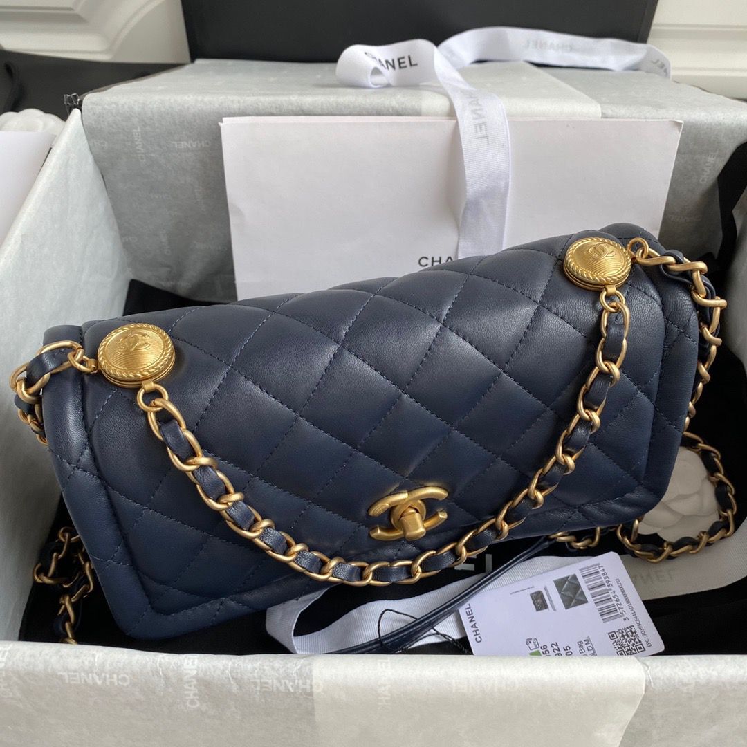 Chanel Flap Bag Sheepskin & Gold-Tone Metal AP1737 Navy