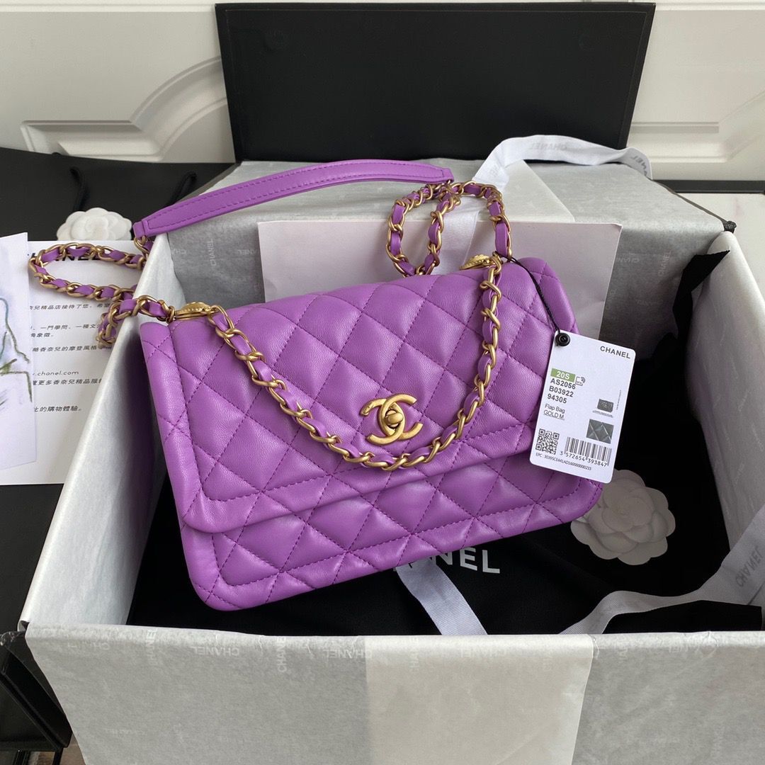 Chanel Flap Bag Sheepskin & Gold-Tone Metal AP1737 Purple
